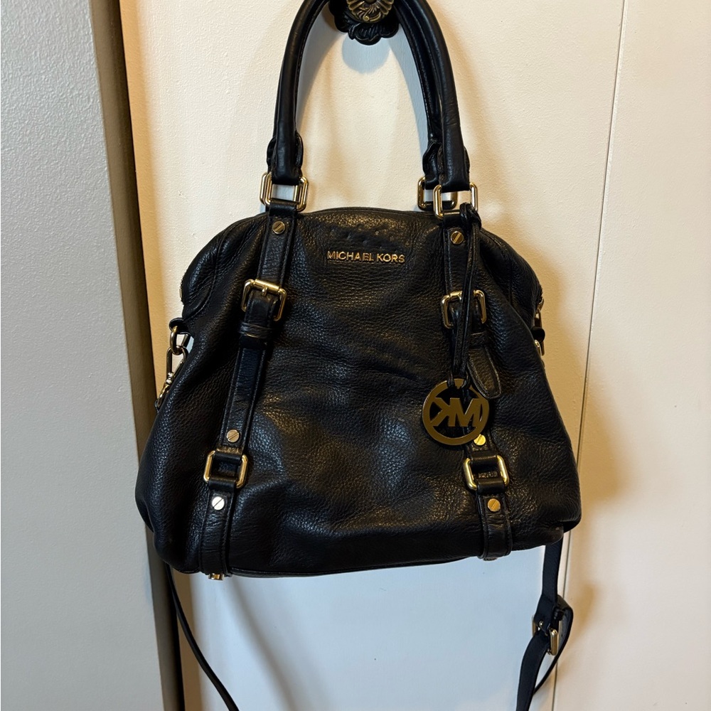 Michael Kors Black Shoulder Bag with Gold Accents